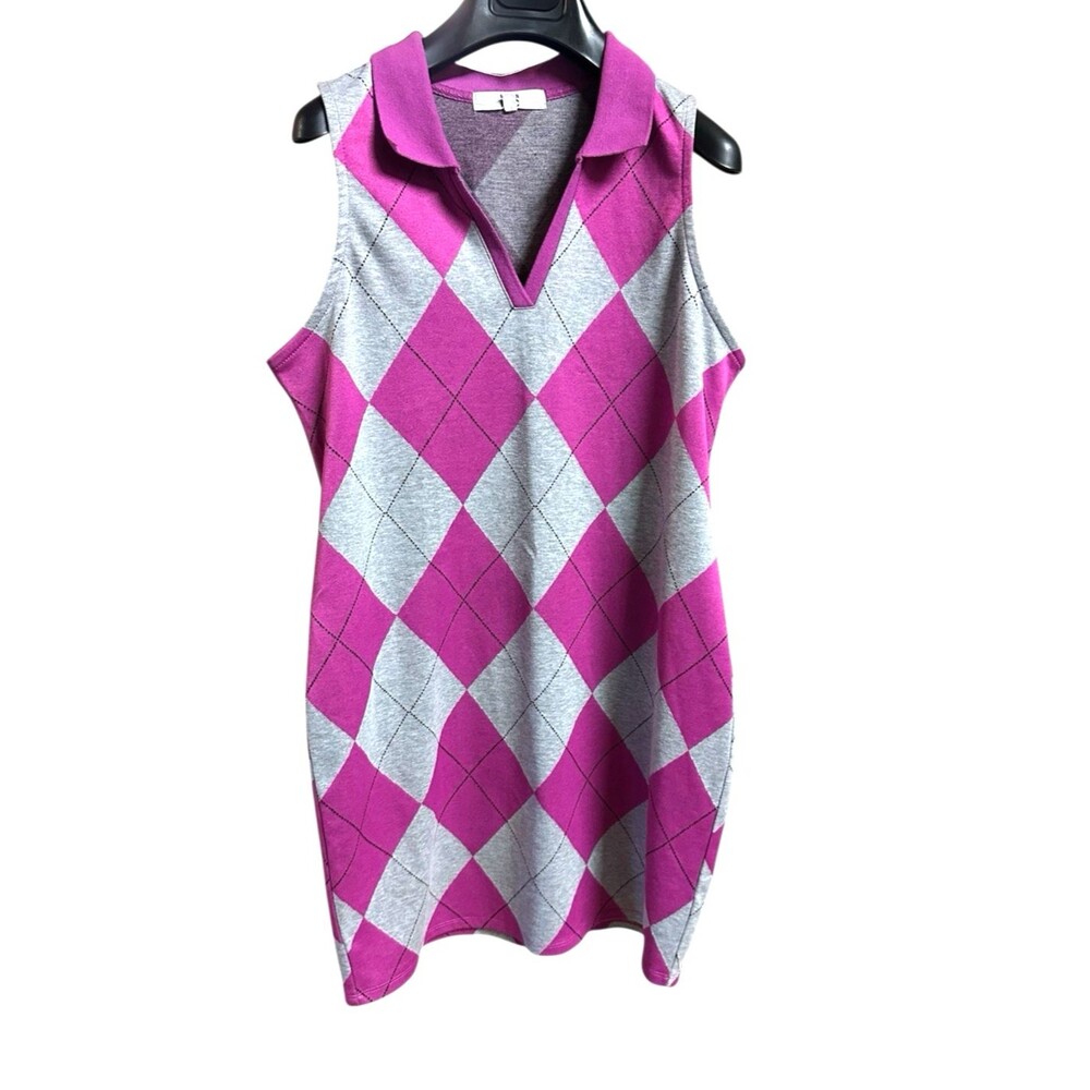 Madden NYC XXL women's dress pink Gray Black Argyle collared preppy golf